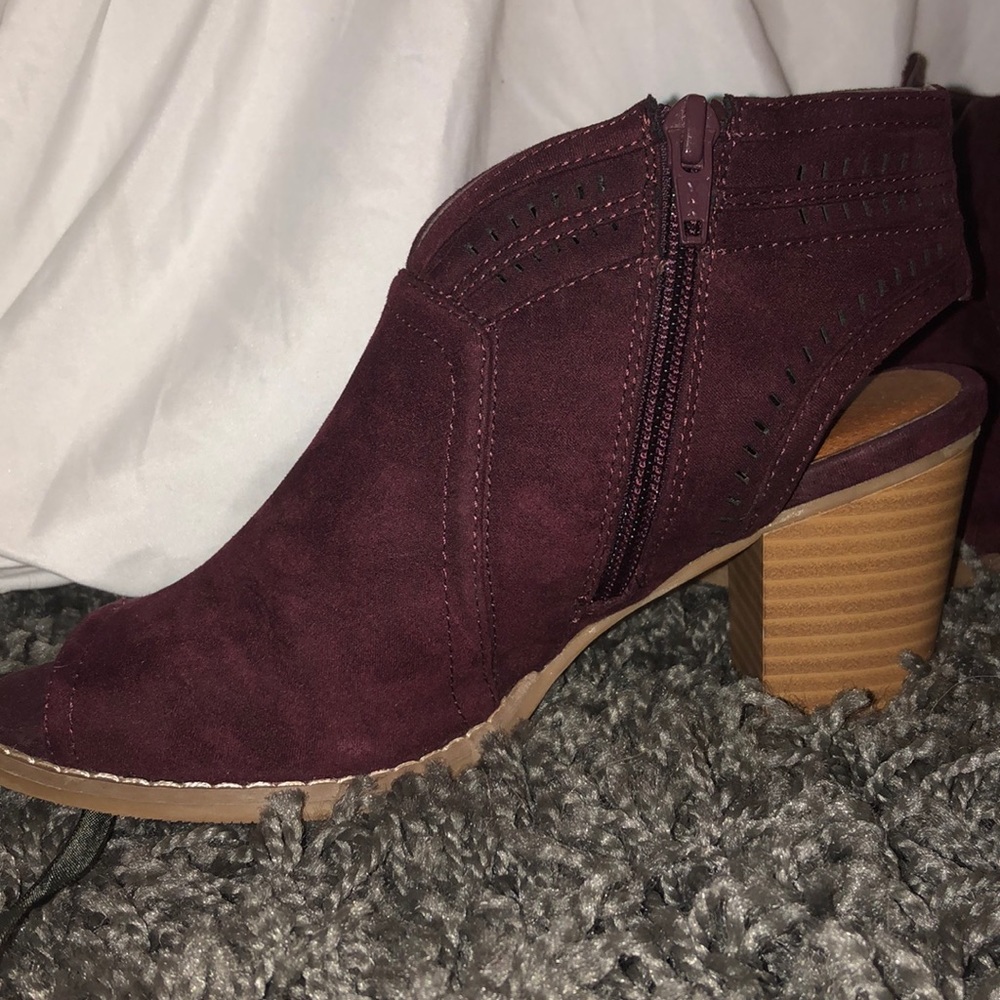 Maroon Open-Toe Booties - Picture 2 of 3